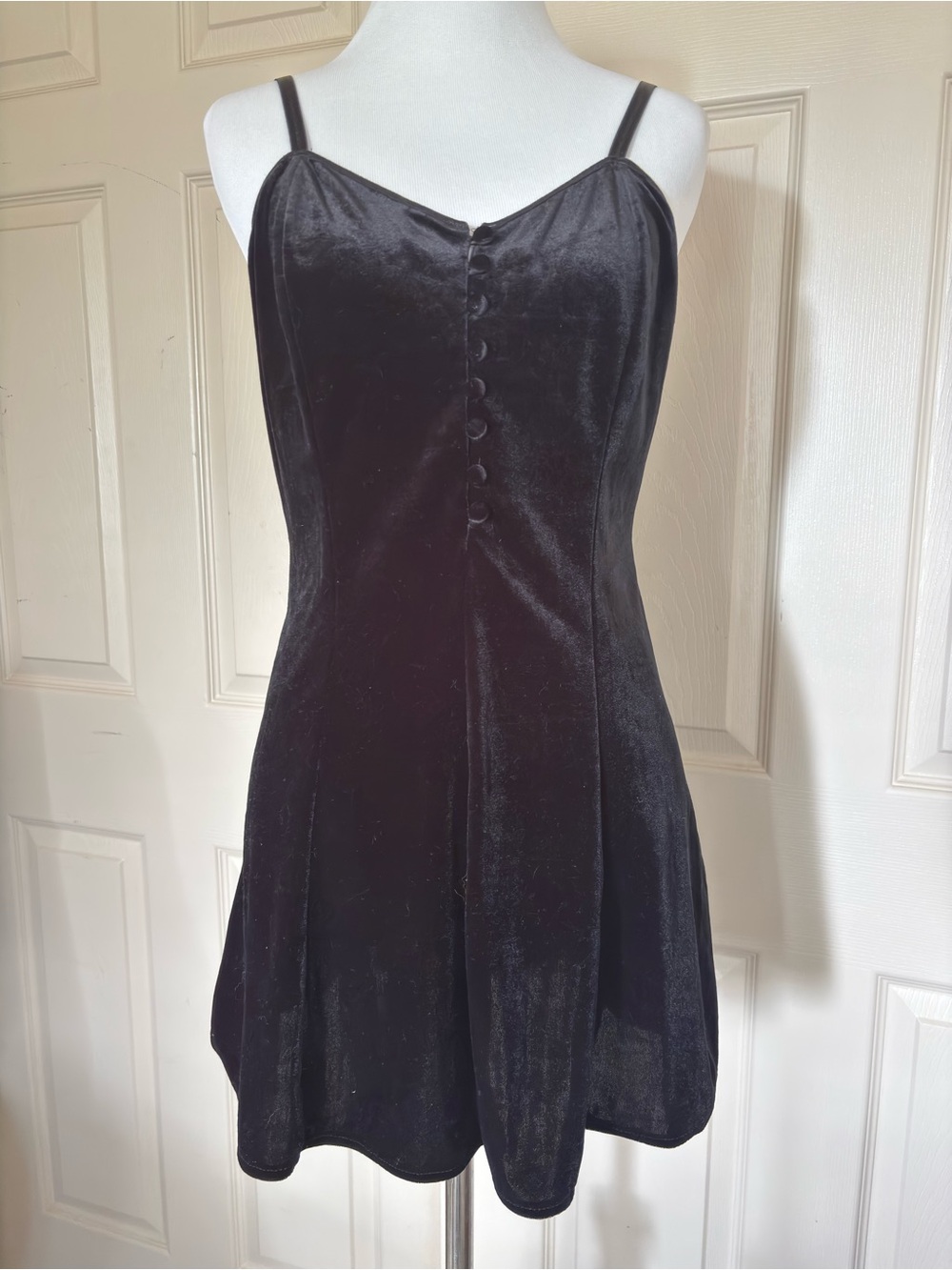 Vintage 90s Cassini Black Velvet Spaghetti-Strap Slip Dress